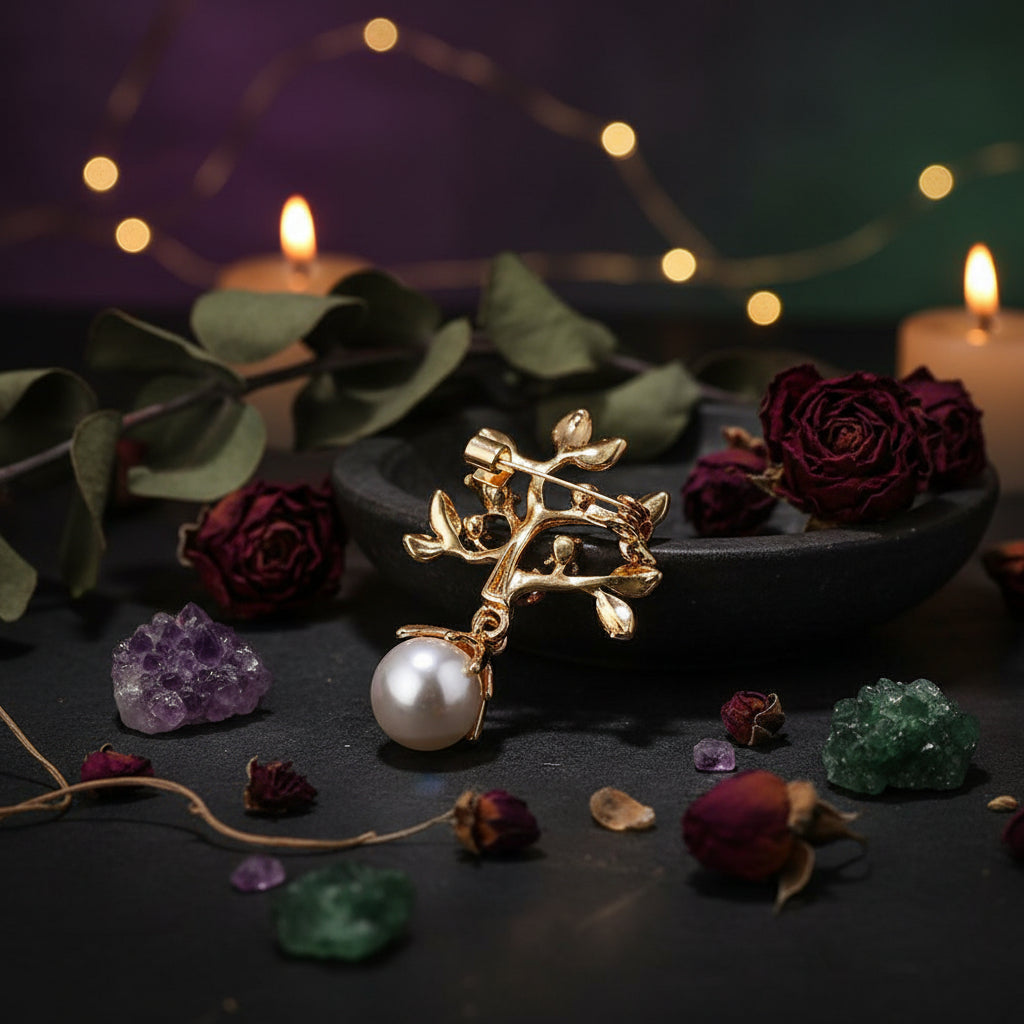 Pearl Brooch - Elegant Tree of Life Design Sorceress Sanctuary