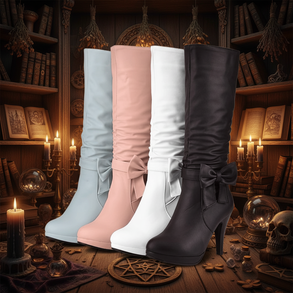 Bowknot Chunky Heel Round Toe Martin Boots Sorceress Sanctuary