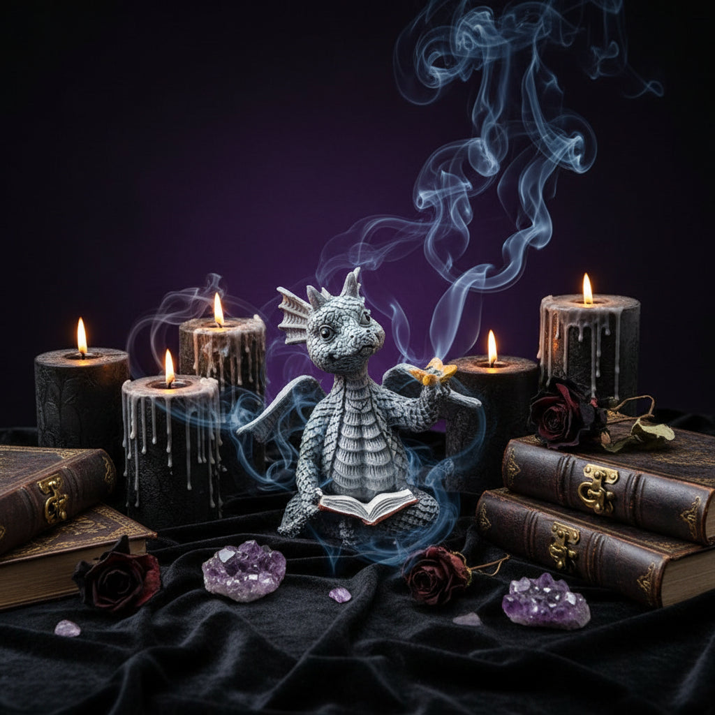 Mini Dragon Reading Book Sculpture - Cute Resin Figurine Sorceress Sanctuary