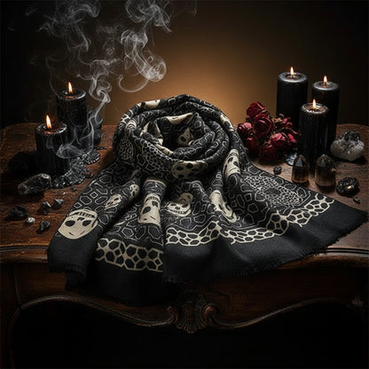 Halloween Skull Scarf - Black and White Design Sorceress Sanctuary