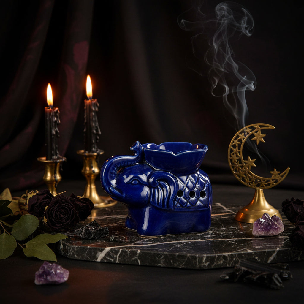 Lotus Ice Crack Elephant Aromatherapy Burner, Ceramic Sorceress Sanctuary