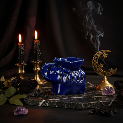Lotus Ice Crack Elephant Aromatherapy Burner, Ceramic Sorceress Sanctuary