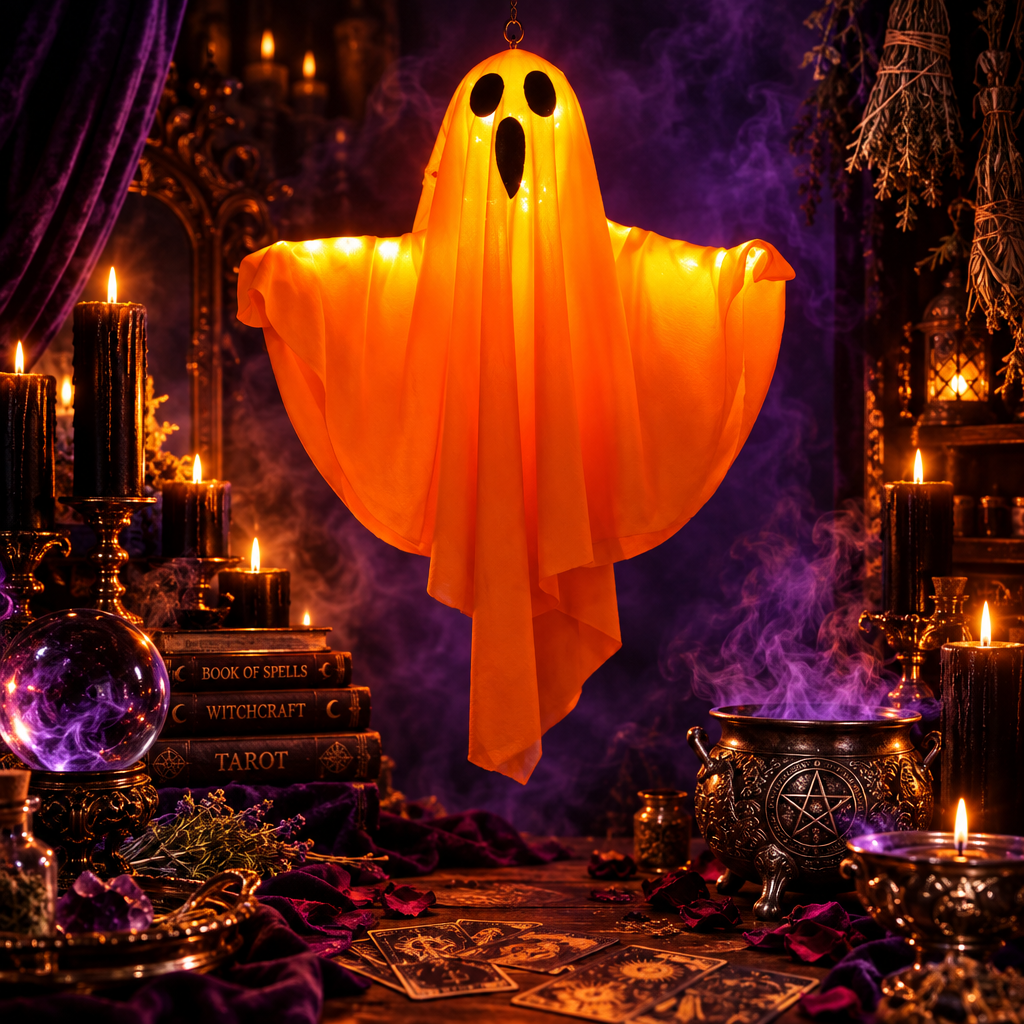 Glowing Hanging Ghost Decoration, shown in use