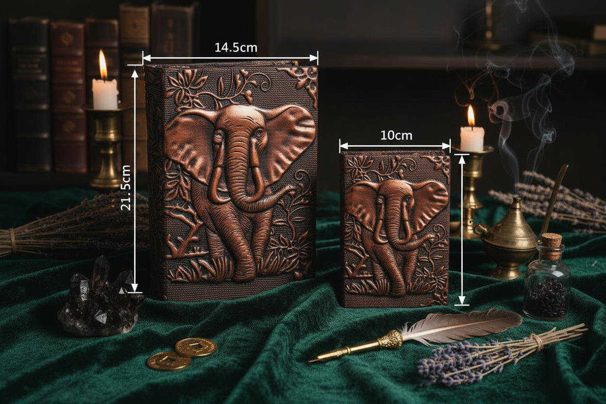 Two decorative panels with elephant designs and measurements on a white background