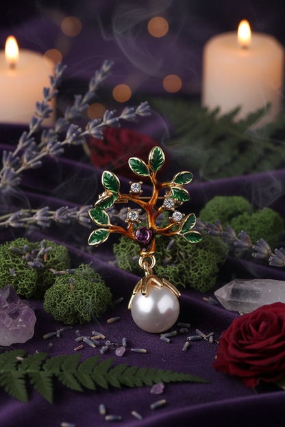 Pearl Brooch - Elegant Tree of Life Design Sorceress Sanctuary