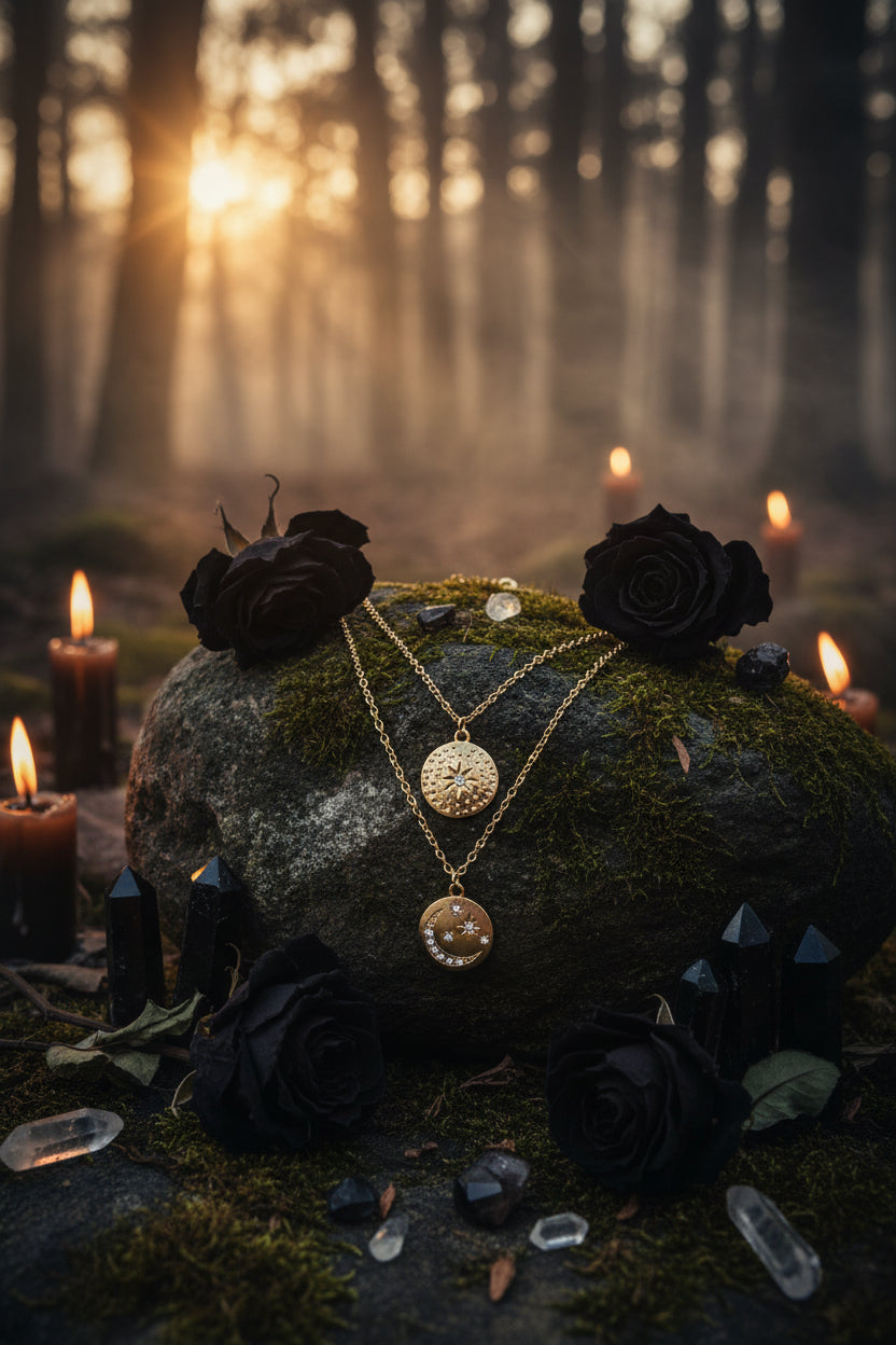Star and Moon Pendant, Layered Necklace Sorceress Sanctuary