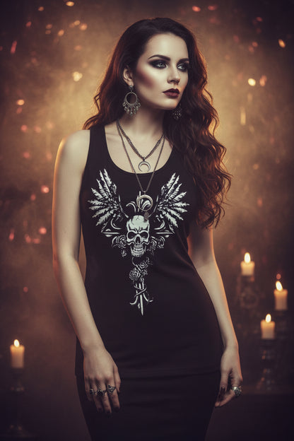Halloween Skull Digital Print Tank Top, Breathable Fit Sorceress Sanctuary