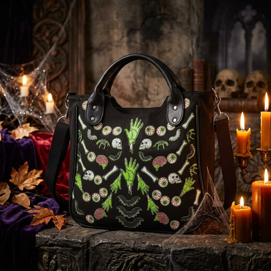 Halloween Skull Print Women's Canvas Shoulder Bag Sorceress Sanctuary