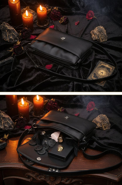 Skull Shoulder Bag, Leather Crossbody with Studs Sorceress Sanctuary