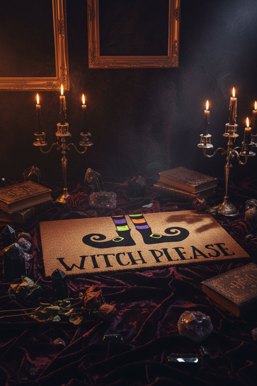 Halloween Pumpkin Bat Door Mat with Creepy Decor Sorceress Sanctuary