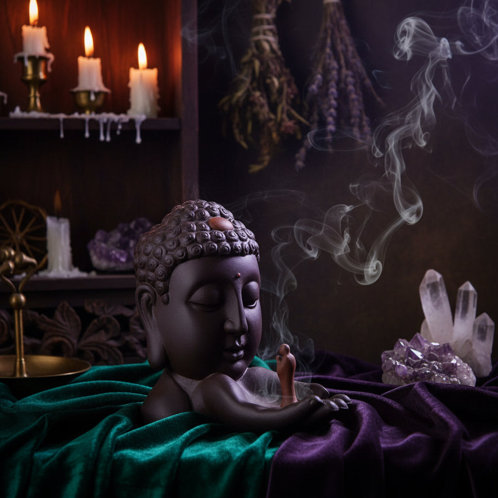 Ceramic Buddha Backflow Incense Burner for Home Decor Sorceress Sanctuary