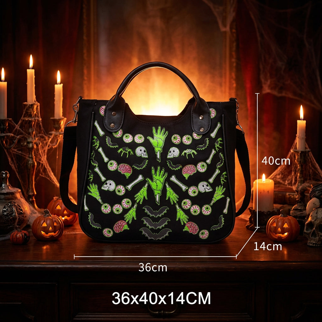 Halloween Skull Print Women's Canvas Shoulder Bag Sorceress Sanctuary