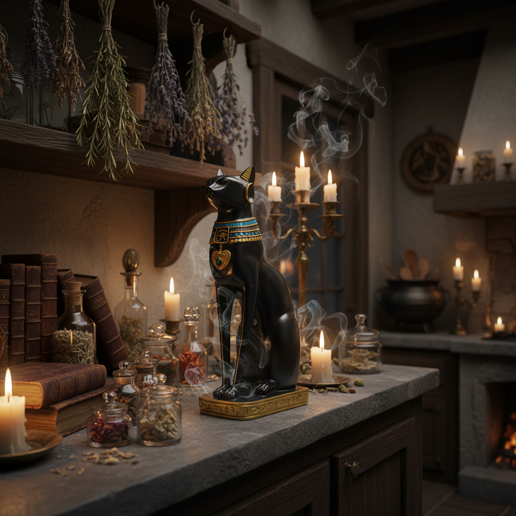 Cat Figurine, Resin Sculpture for Living Room Decor Sorceress Sanctuary