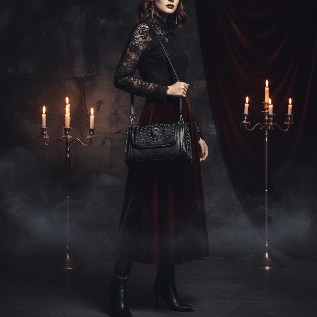 Crossbody Bag with Skull Design and Studs Sorceress Sanctuary