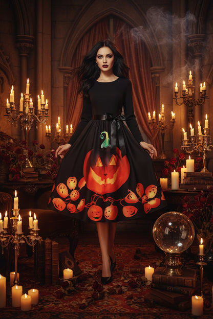 New Halloween Round Neck Printed Party Dress Sorceress Sanctuary