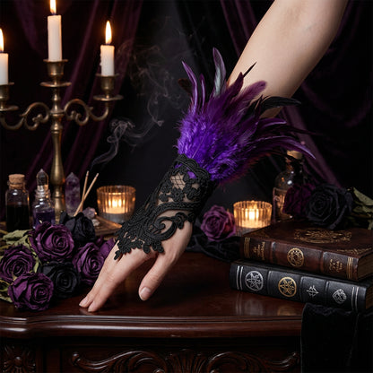 Halloween Feather Gloves and Lace Accessories Set Sorceress Sanctuary