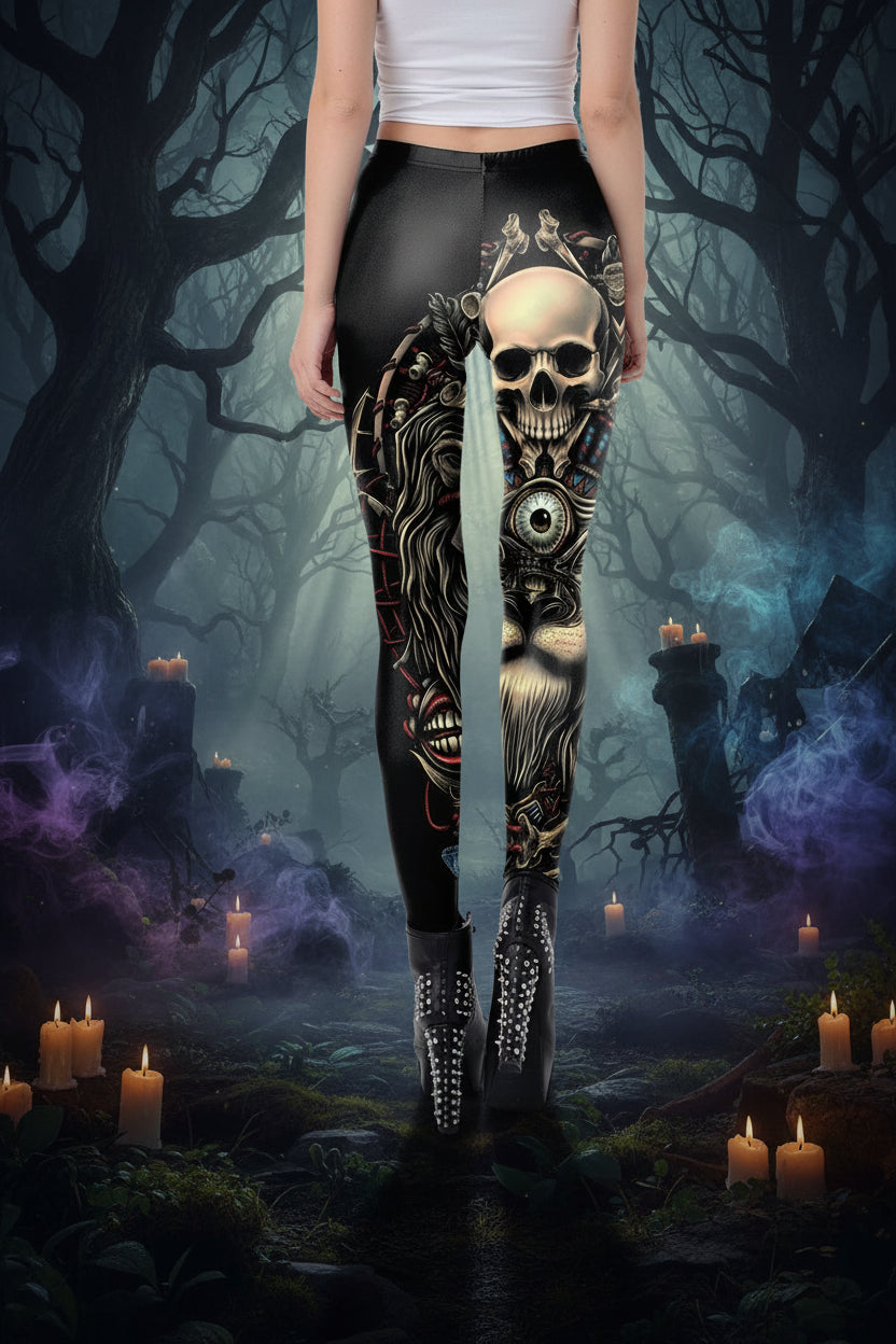 Digital Print Yoga Leggings with Skull Design for Women Sorceress Sanctuary