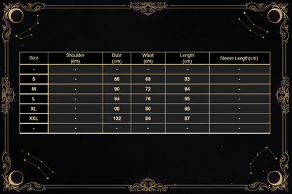A size chart table with columns for Size, Shoulder (cm), Bust (cm), Waist (cm), Length (cm), and Sleeve Length (cm), listing sizes S through XXL with corresponding measurements.