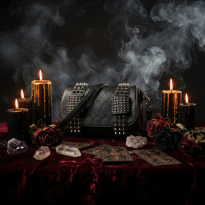 Skull Shoulder Bag, Leather Crossbody with Studs Sorceress Sanctuary