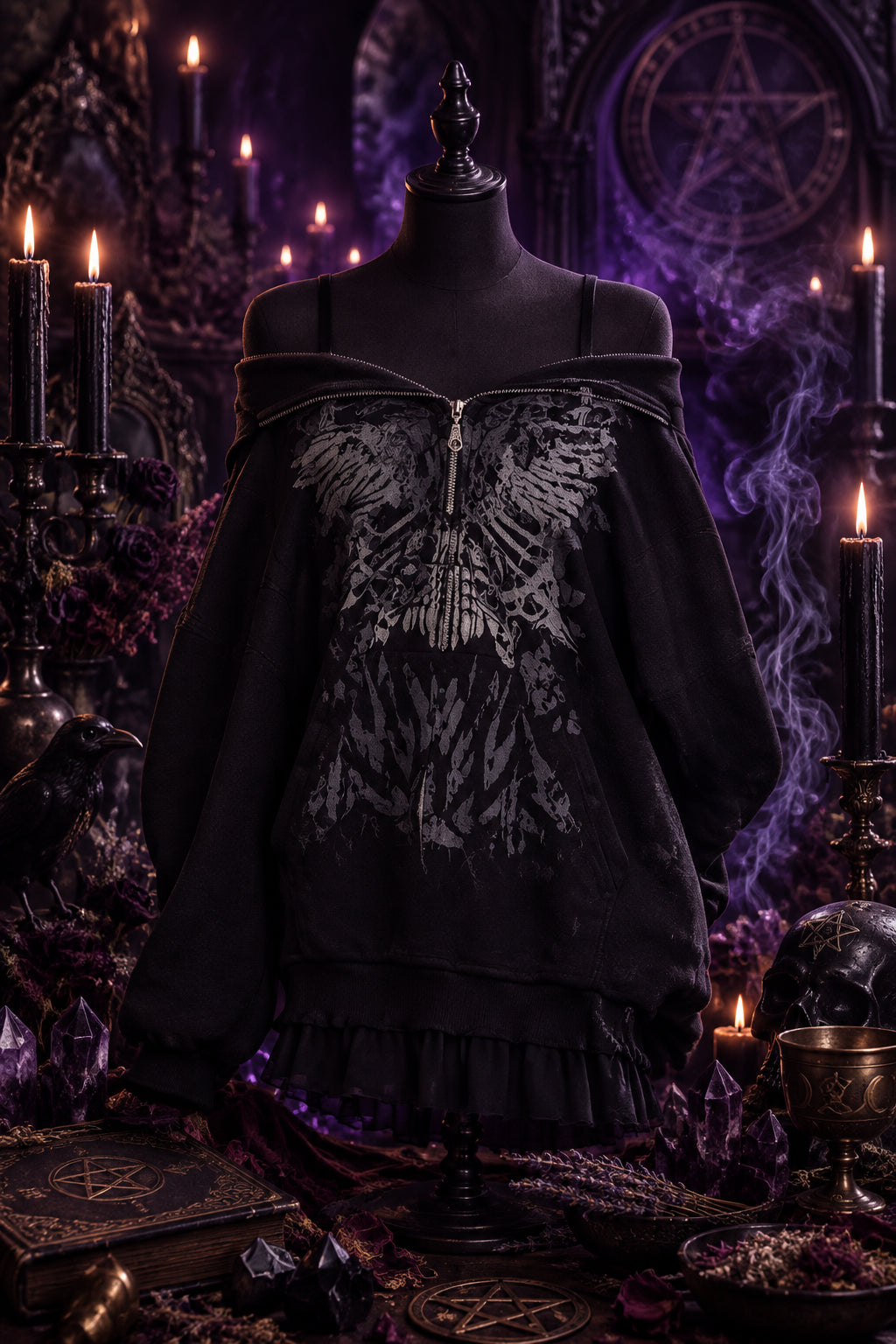 Moonwing Coven Hoodie, detail view