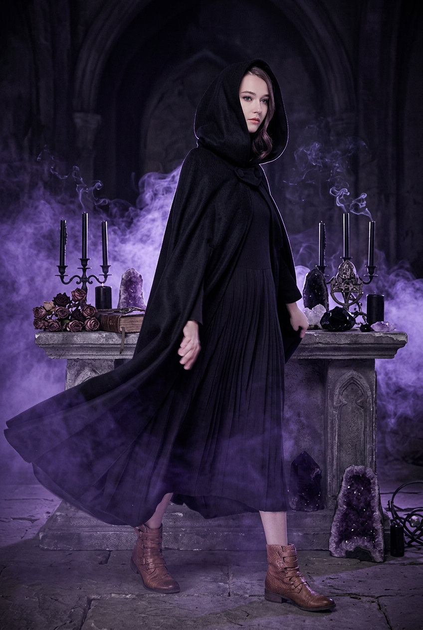Hooded Long Cape Coat for Cross-Border Sourcing Sorceress Sanctuary