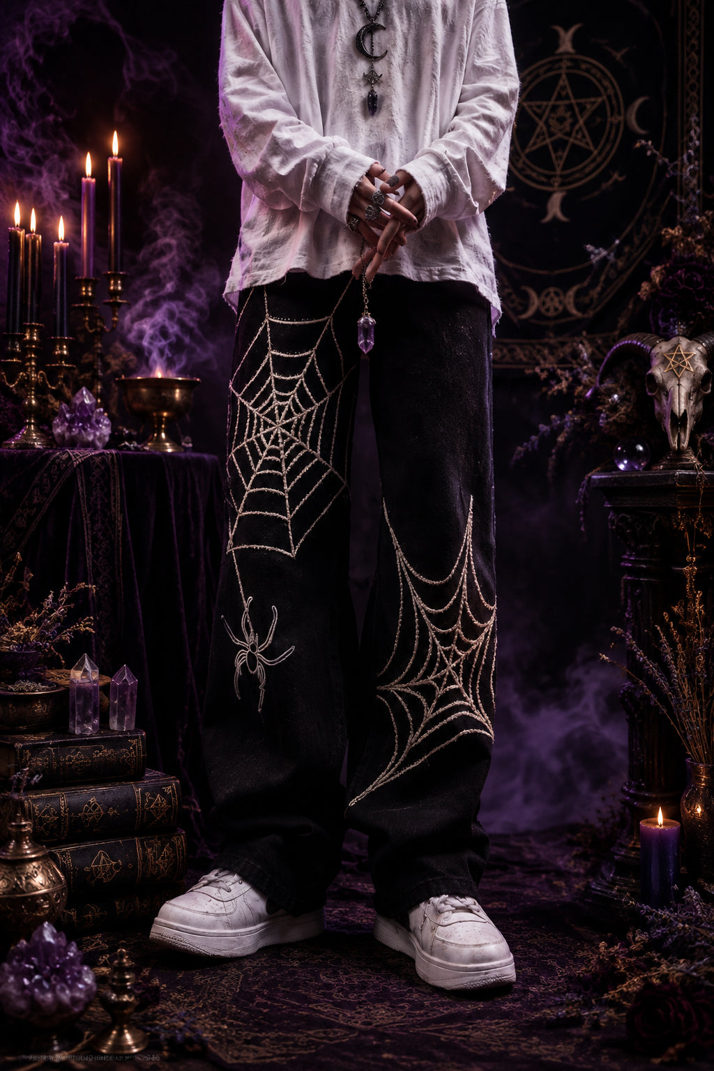 Widowspell Spider Web Trousers, close up detail