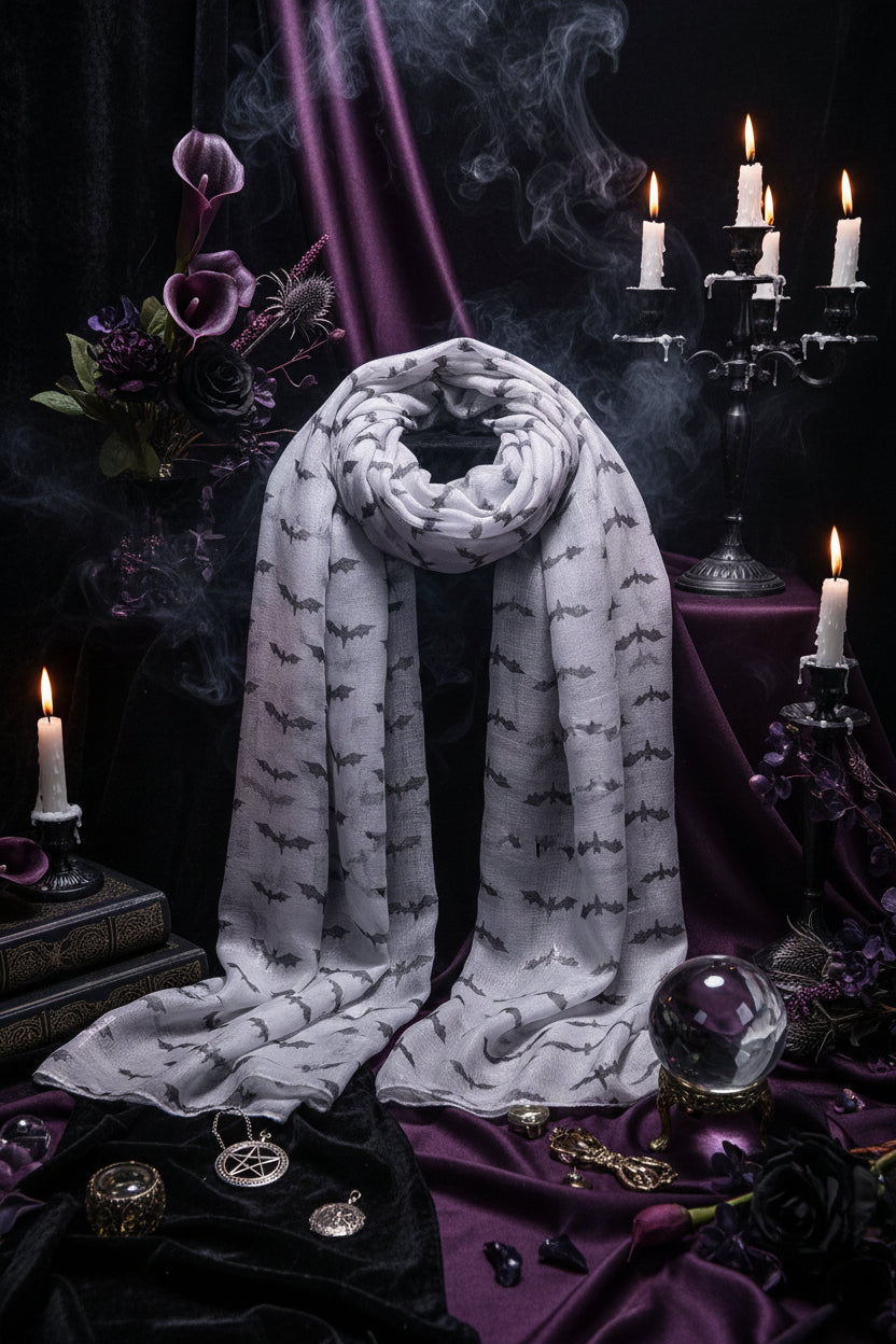 New Halloween Bat Print Paris Chiffon Scarf Sorceress Sanctuary