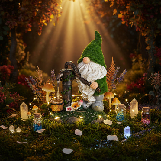 Solar Lamp Resin Gnome Statue for Garden Decoration Sorceress Sanctuary