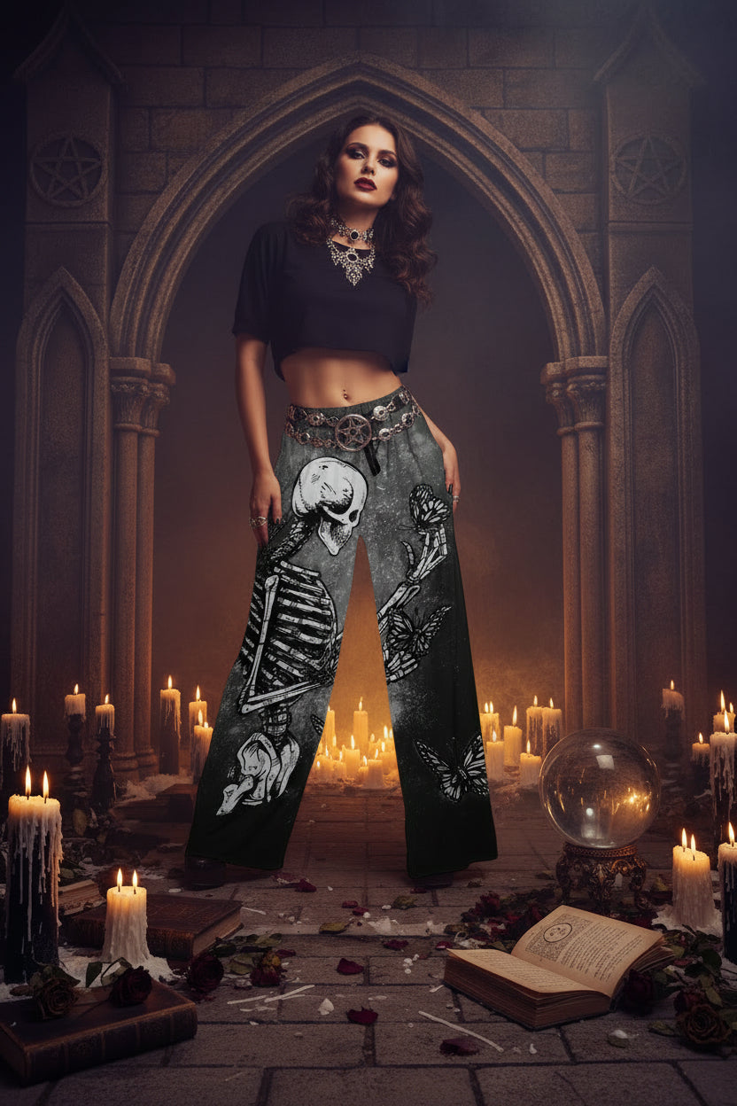 High Waist Women's Trousers with 3D Skull Print Sorceress Sanctuary