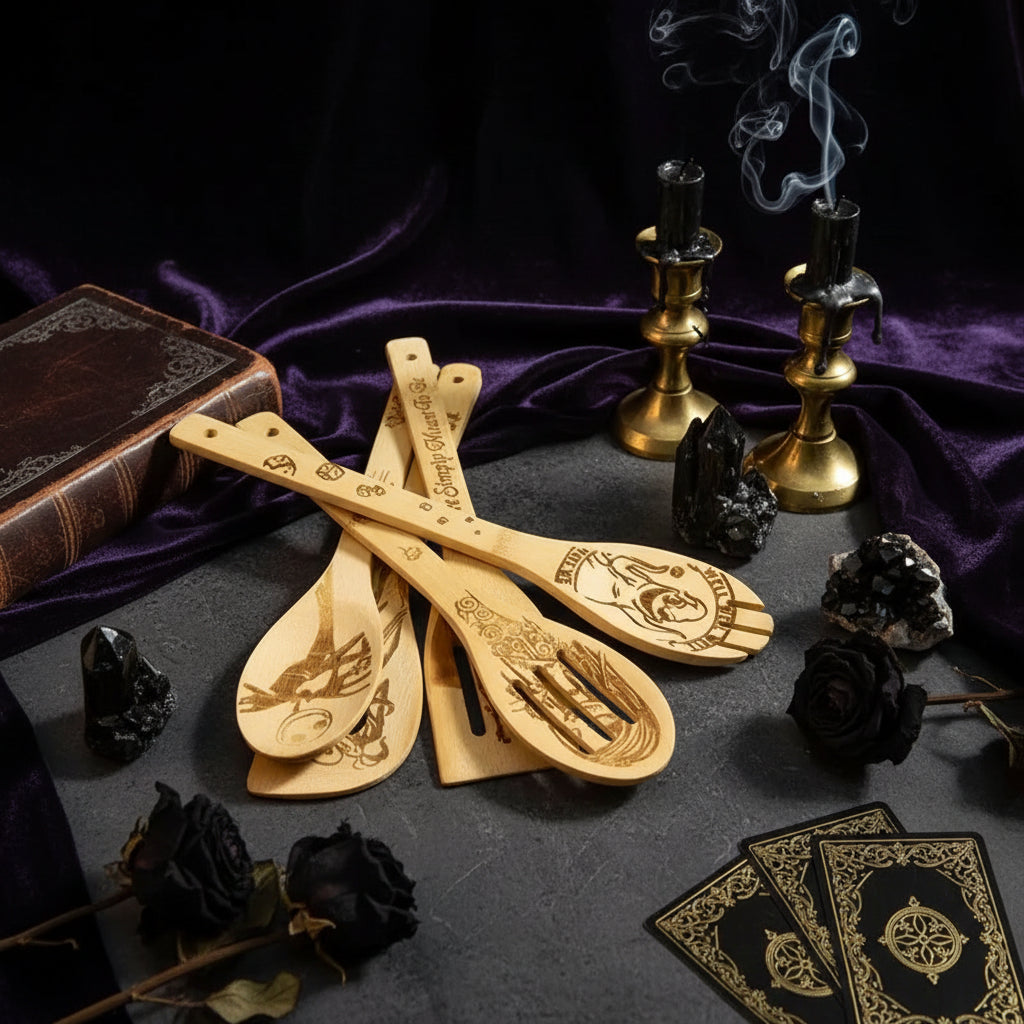 Spooky Spoon Set - Sorceress Sanctuary Bamboo, Devil series / Bamboo spoon 5 pieces set-Bamboo, Carved / Carved Ghost Bridge-Bamboo, Carved / Carved Frog Devil Figure-Bamboo, Carved / Carved Long Leg Devil Figure-Bamboo, Carved / Carved Female Devil Figure