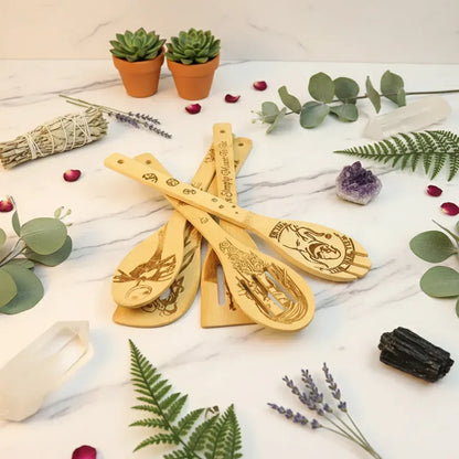 Spooky Spoon Set - Sorceress Sanctuary Bamboo, Devil series / Bamboo spoon 5 pieces set-Bamboo, Carved / Carved Ghost Bridge-Bamboo, Carved / Carved Frog Devil Figure-Bamboo, Carved / Carved Long Leg Devil Figure-Bamboo, Carved / Carved Female Devil Figure