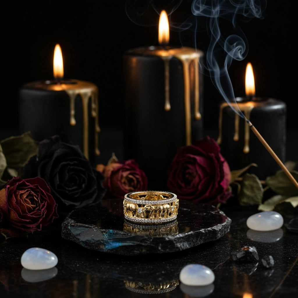 Gold Elephant Ring with Zircon Stones Sorceress Sanctuary