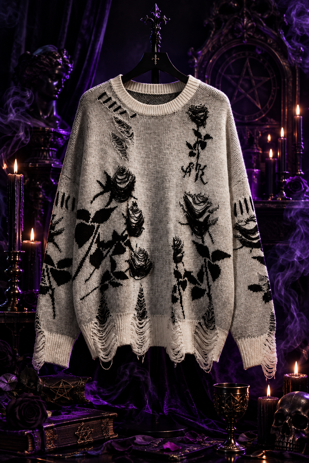 Blackthorn Rose Grunge Jumper, close up detail