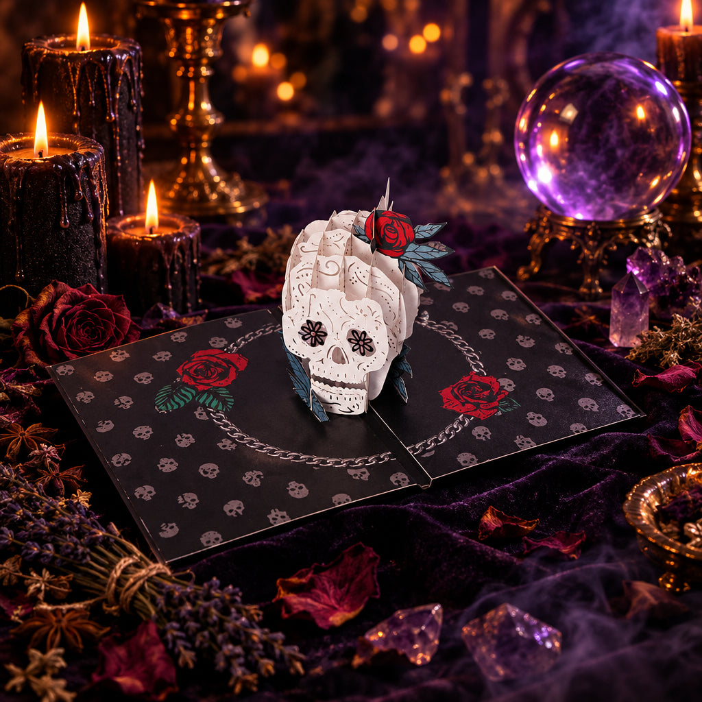 Rose Skull Pop Card, size and scale reference