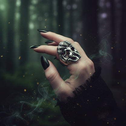 Tree of Life Titanium Ring - Religious Totem Design Sorceress Sanctuary
