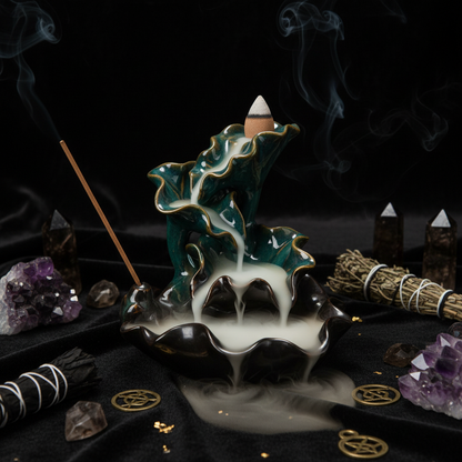 Decorative incense burner with a dragon design on a dark background