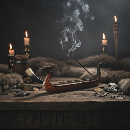 Wooden dragon boat incense burner on a white background
