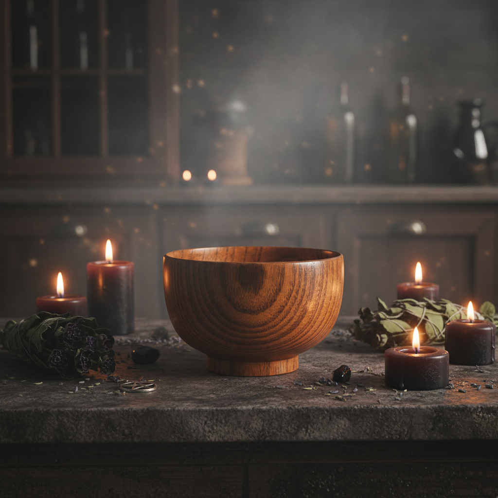 Wooden bowl with dimensions and weight capacity on a white background