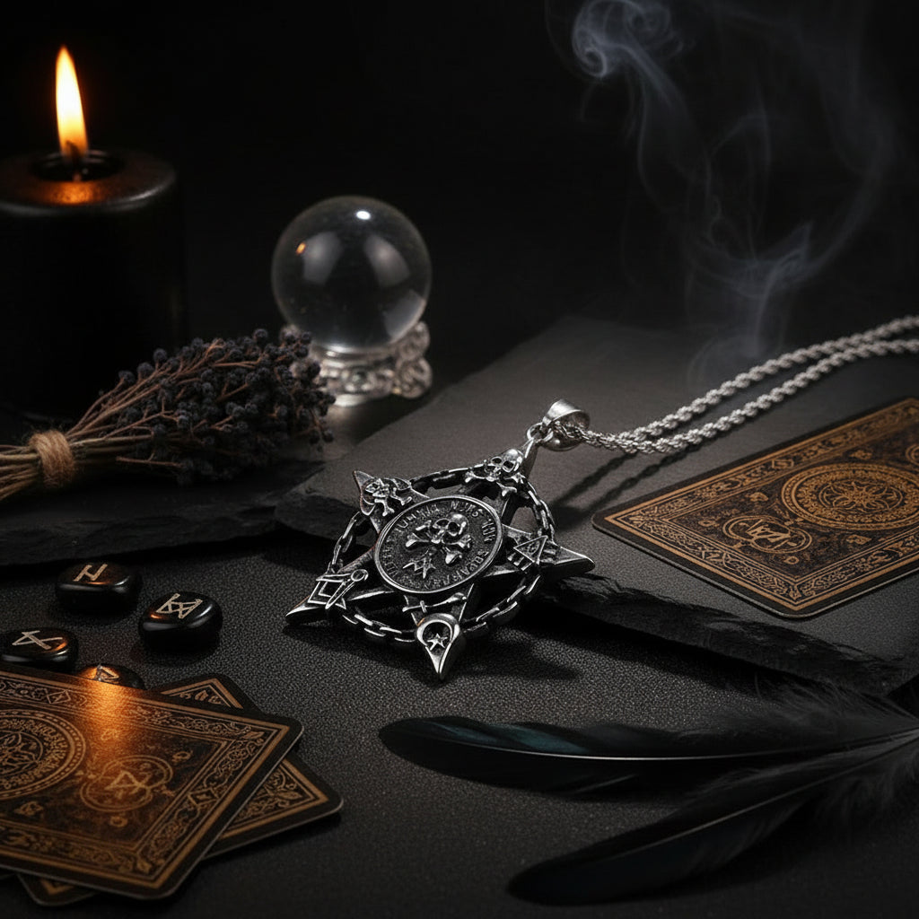 Titanium Steel Skull Pendant with Vintage Star Necklace Sorceress Sanctuary