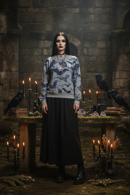 Halloween Bat Print Long Sleeve Sweatshirt for Women Sorceress Sanctuary