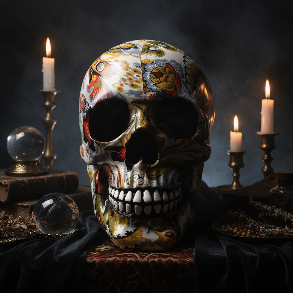 Creative Colorful Skull Flower Painting Desktop Decor Sorceress Sanctuary