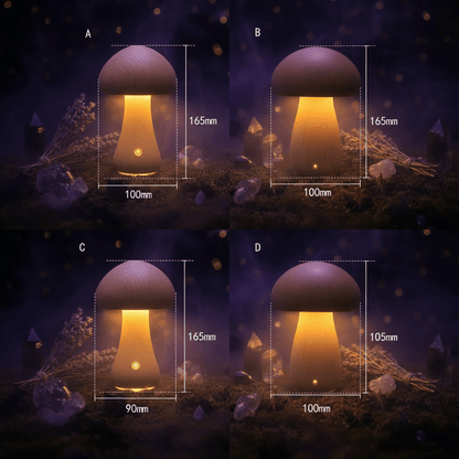 Wooden mushroom-shaped objects with measurements on a white background