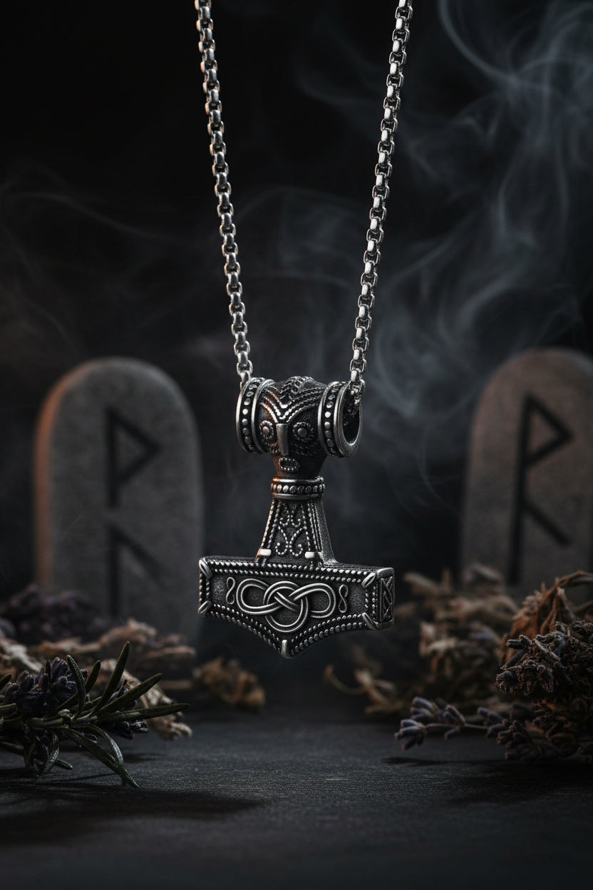 Norse Anchor Mjolnir Pendant Necklace for Men Sorceress Sanctuary