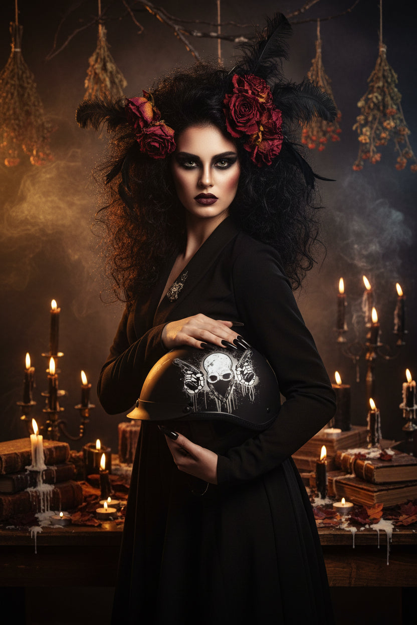 Harley Motorcycle Summer Helmet with Skull Design Sorceress Sanctuary