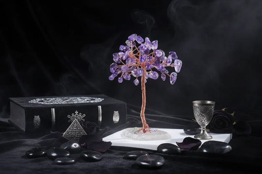 Mystic Crystal Tree - Sorceress Sanctuary Colorful Gem Gravel Tree Agate Sheet Base-Fluorite gravel tree agate sheet base-Amethyst gravel tree agate sheet base-Pink Crystal Weeping Willow Gravel Tree Agate Sheet Base-Aquamarine + Amethyst + Lapis Lazuli Weeping Willow Gravel Tree Agate Piece Base