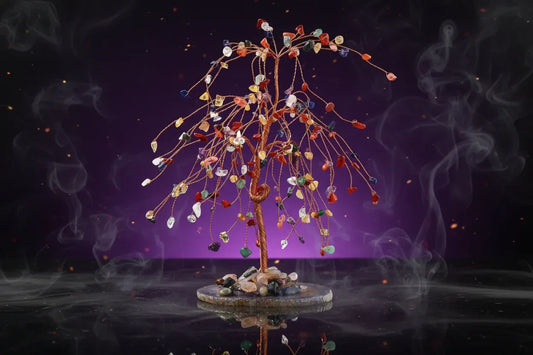 Mystic Crystal Tree - Sorceress Sanctuary Colorful Gem Gravel Tree Agate Sheet Base-Fluorite gravel tree agate sheet base-Amethyst gravel tree agate sheet base-Pink Crystal Weeping Willow Gravel Tree Agate Sheet Base-Aquamarine + Amethyst + Lapis Lazuli Weeping Willow Gravel Tree Agate Piece Base