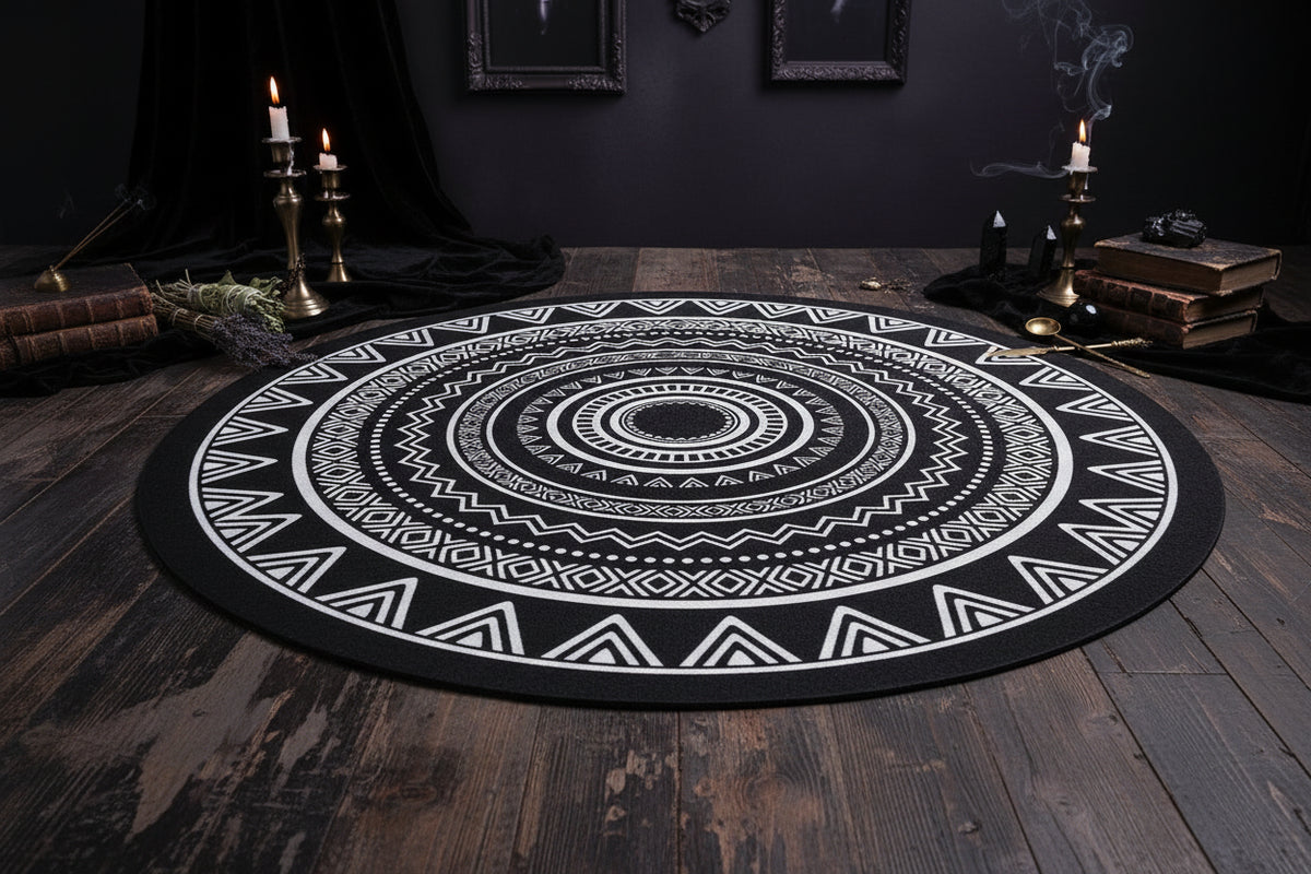 Wiccan Nordic Carpet - Sorceress Sanctuary Black and White geometry / 180 * 180cm (Crystal Velvet)-Black and White geometry / 80 * 80cm (Crystal Velvet)-Black and White geometry / 200 * 200cm (Crystal Velvet)-Extremely dark gray / 100 * 100CM (Crystal Velvet)-Black and White geometry / 60 * 60cm (Crystal Velvet)