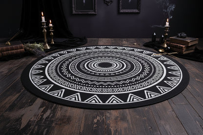 Wiccan Nordic Carpet - Sorceress Sanctuary Black and White geometry / 180 * 180cm (Crystal Velvet)-Black and White geometry / 80 * 80cm (Crystal Velvet)-Black and White geometry / 200 * 200cm (Crystal Velvet)-Extremely dark gray / 100 * 100CM (Crystal Velvet)-Black and White geometry / 60 * 60cm (Crystal Velvet)