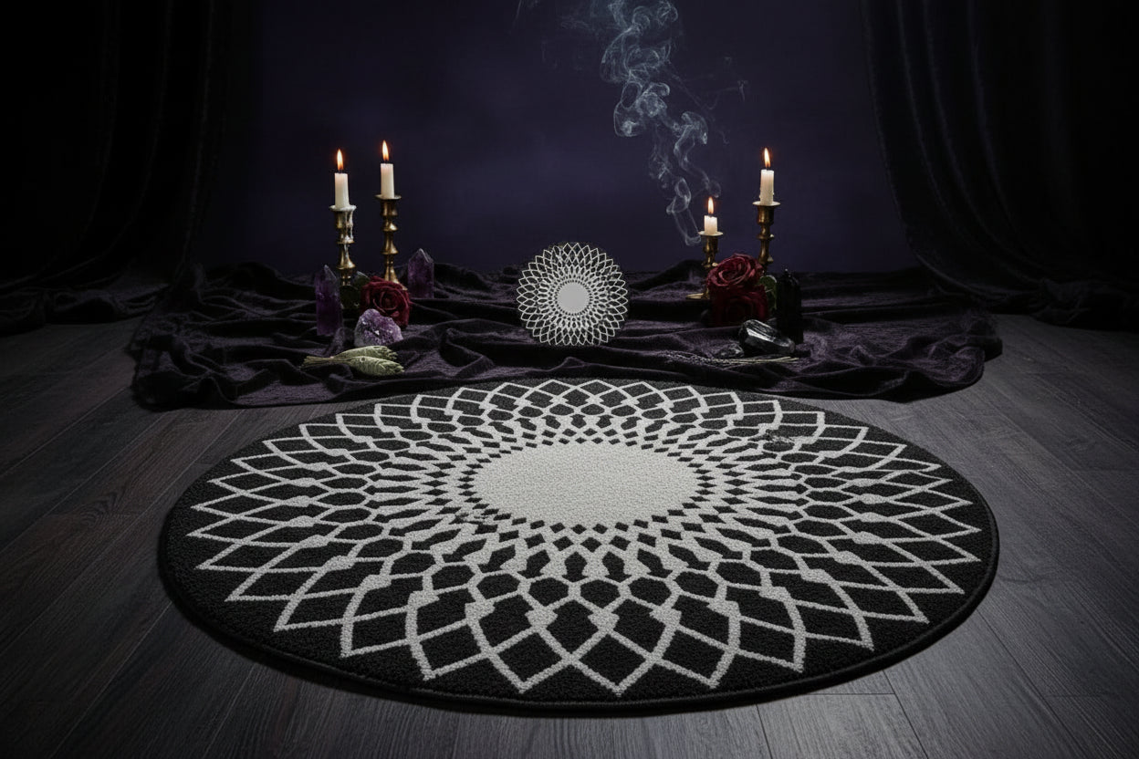 Wiccan Nordic Carpet - Sorceress Sanctuary Black and White geometry / 180 * 180cm (Crystal Velvet)-Black and White geometry / 80 * 80cm (Crystal Velvet)-Black and White geometry / 200 * 200cm (Crystal Velvet)-Extremely dark gray / 100 * 100CM (Crystal Velvet)-Black and White geometry / 60 * 60cm (Crystal Velvet)