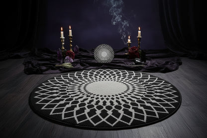 Wiccan Nordic Carpet - Sorceress Sanctuary Black and White geometry / 180 * 180cm (Crystal Velvet)-Black and White geometry / 80 * 80cm (Crystal Velvet)-Black and White geometry / 200 * 200cm (Crystal Velvet)-Extremely dark gray / 100 * 100CM (Crystal Velvet)-Black and White geometry / 60 * 60cm (Crystal Velvet)